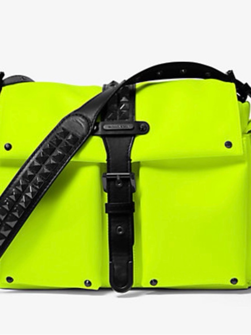 Michale Kors Neon Yellow Satchel with Black Strap Studded